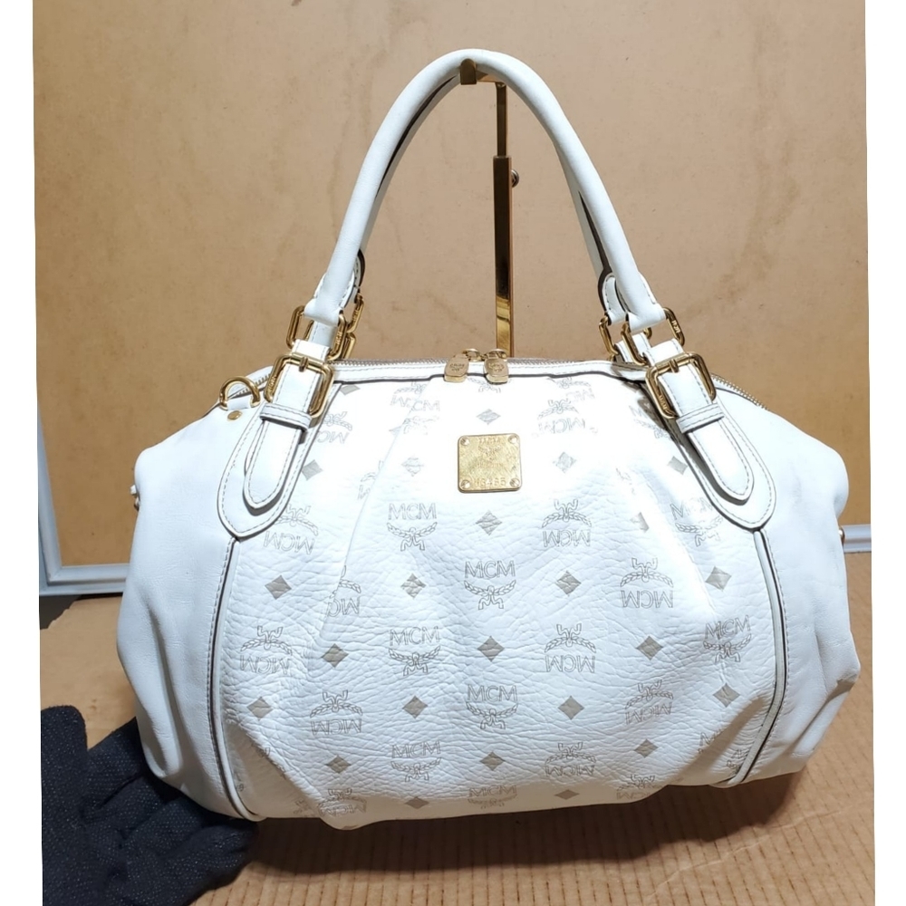 MCM Visetos Essentials Shoulder Bag White